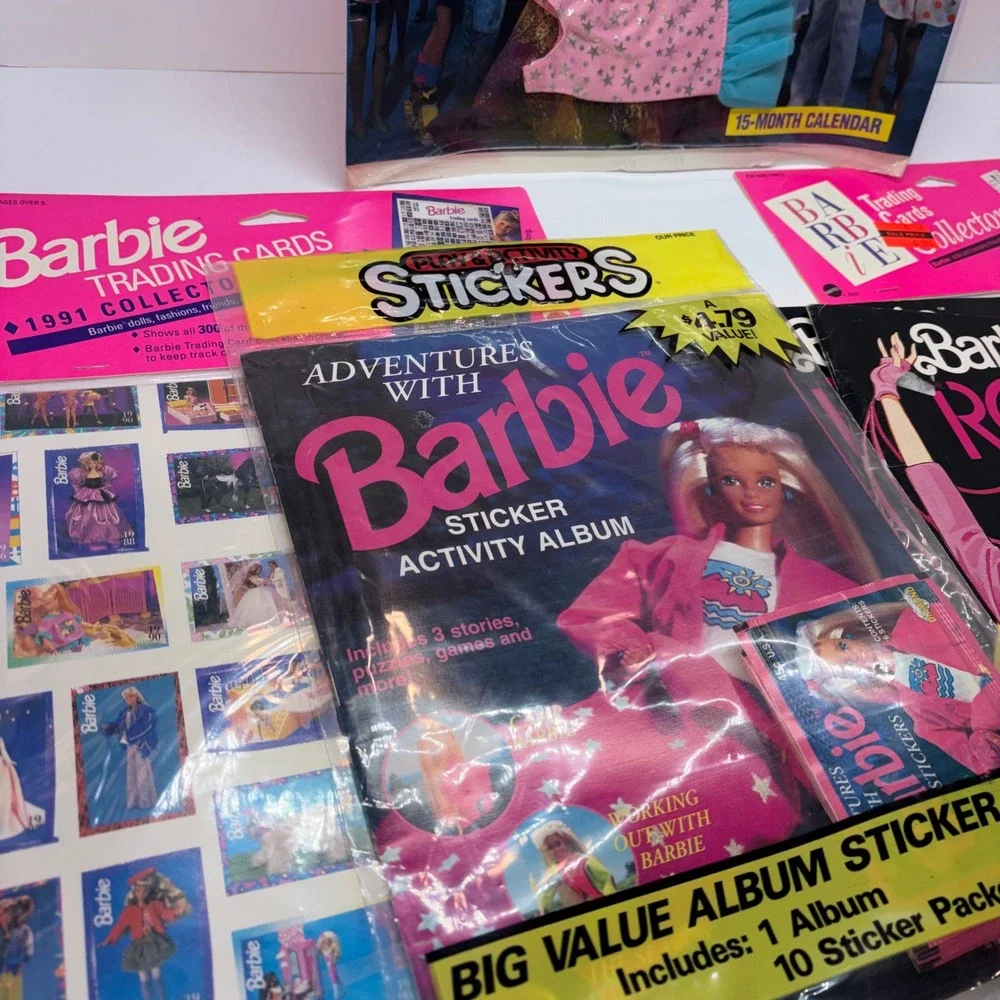 Vintage 90s Mattel Barbie Calendar Sticker Album Poster Lot Pink